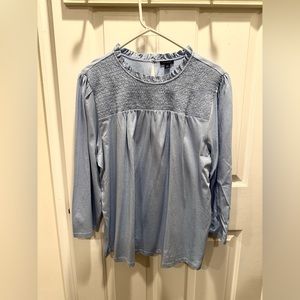 Ann Taylor, XXL, Blue Smocked Yoke Puff Sleeve Top